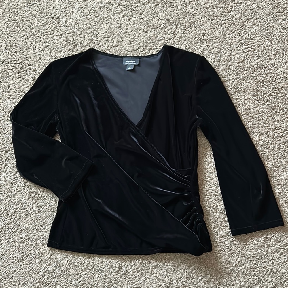 vintage black velvet wrap blouse